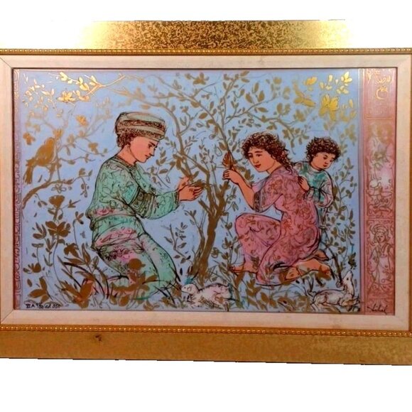 Edna Hibel Tree Of Life 21"x15" Hand-Enhanced Gold Tile Art Signed Ltd Ed 41/50 - Picture 1 of 16